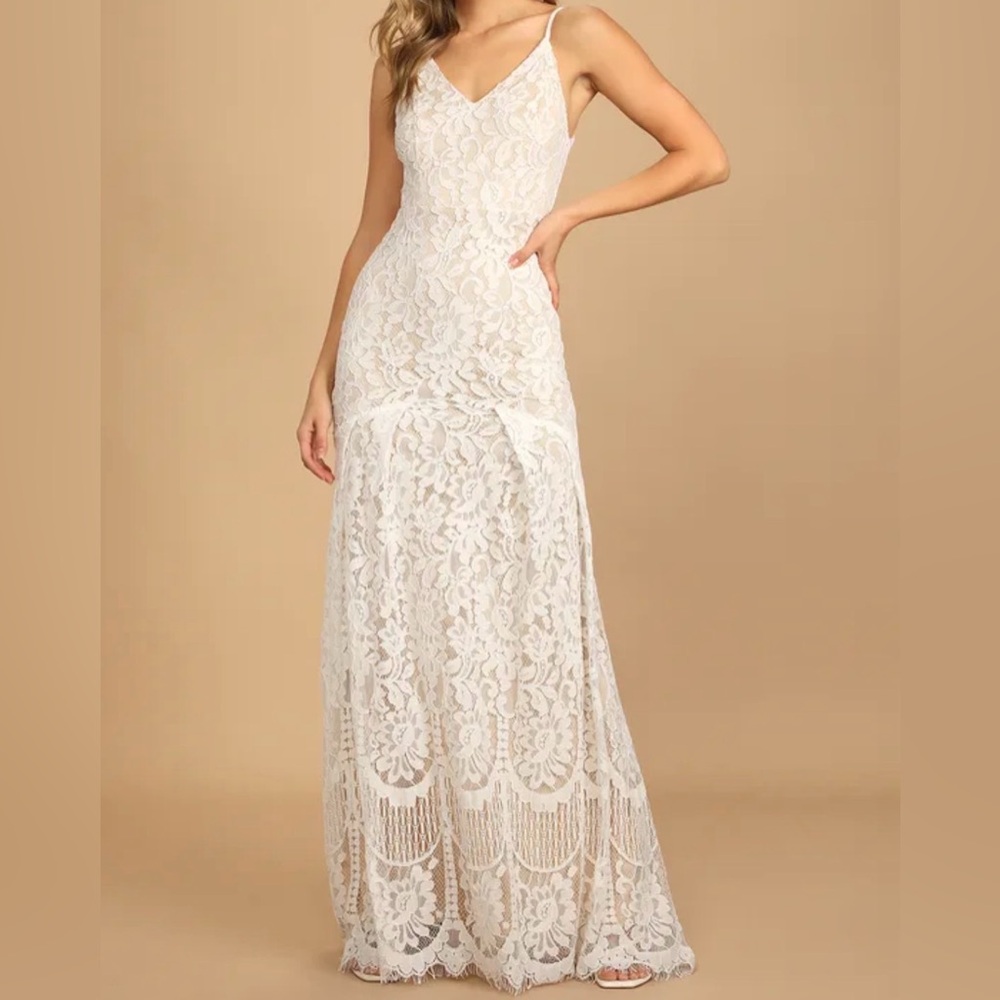 Lulu's “Flynn” Ivory Lace Maxi Wedding Dress